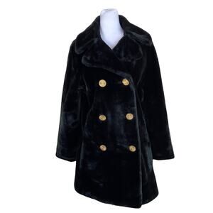 Vintage Aristocrat Faux-fur Coat Double Breasted Gold Buttons Mob Wife Retro